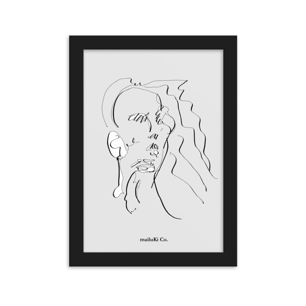 Portrait Femme -Skizze - Esbozo- Sketch- Framed matte paper drawing poster