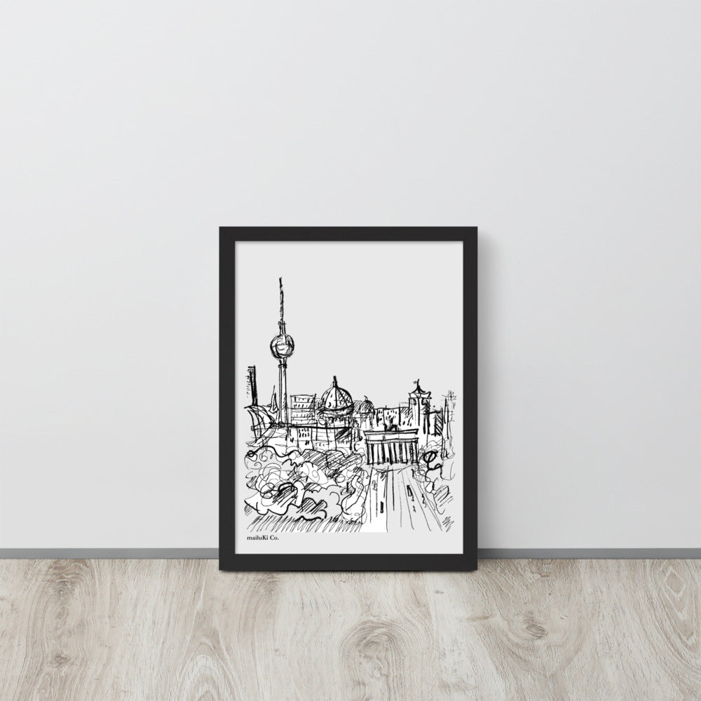 Berlin View Brandenburger Tor - Brandenburger Tor - Gerahmtes Poster mit Zeichnung aus mattem Papier