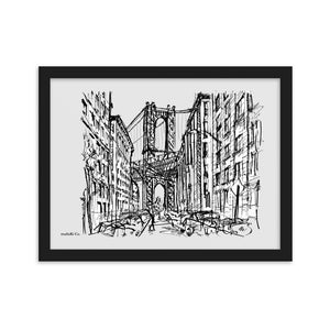 New York City - Brooklyn - Dumbo - Framed matte paper drawing poster
