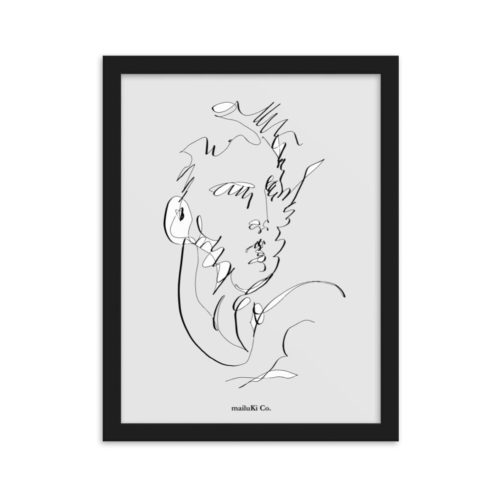 Portrait Homme -Skizze - Esbozo- Sketch- Gerahmtes Poster mit Zeichnung aus mattem Papier