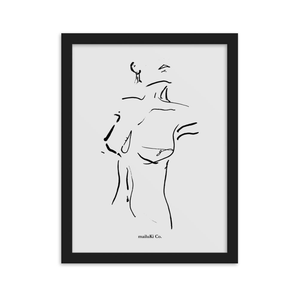 03 - Femme Nude Sketch - Gerahmtes Poster mit Zeichnung aus mattem Papier