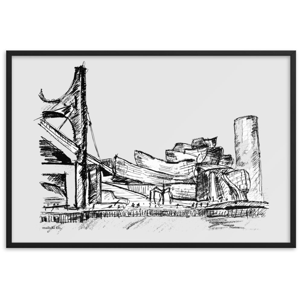 Bilbao - Guggenheim Museum River View -gerahmtes Poster aus mattem Papier
