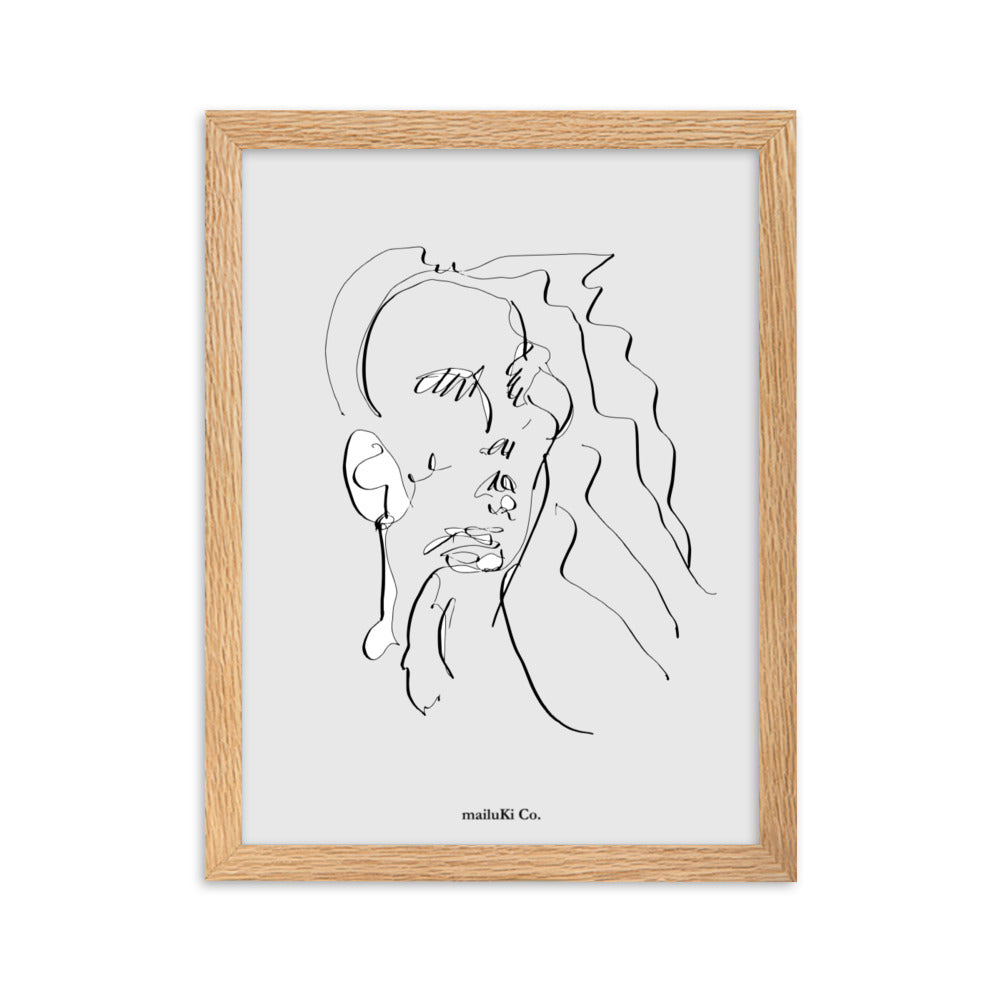 Portrait Femme -Skizze - Esbozo- Sketch- Gerahmtes Poster mit Zeichnung aus mattem Papier