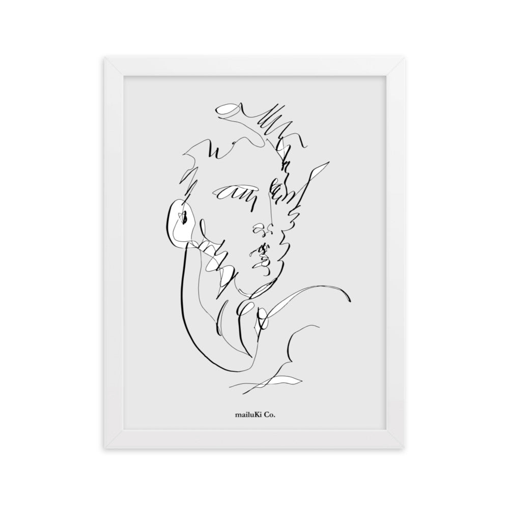Portrait Homme -Skizze - Esbozo- Sketch- Gerahmtes Poster mit Zeichnung aus mattem Papier