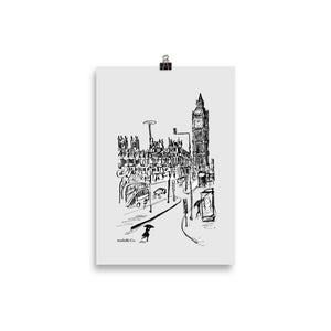 London - Regentag Big Ben - Zeichnungsplakat