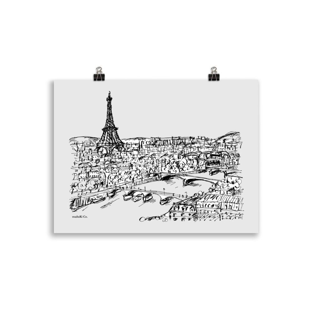 Paris - Blick auf die Seine - Zeichnungsposter