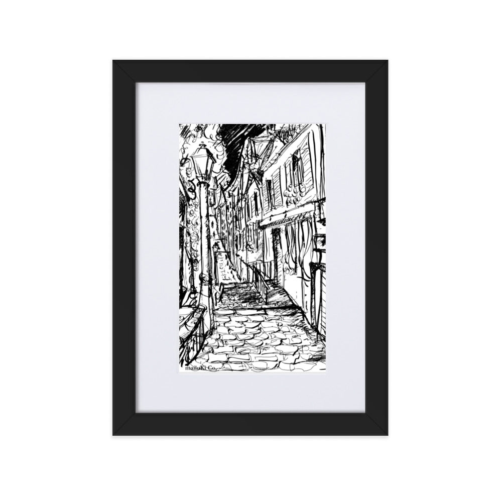 Paris Rue Montmartre - Matte Paper Framed Drawing Poster Ilustration With Mat