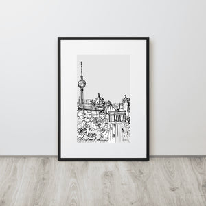 Berlin View Brandenburger Tor - Gate - Puerta Brandenburgo- Matte Paper Framed Drawing Poster With Mat