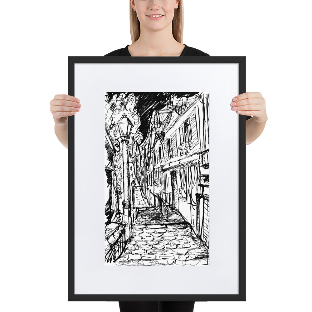 Paris Rue Montmartre Ilustration - Framed matte paper poster