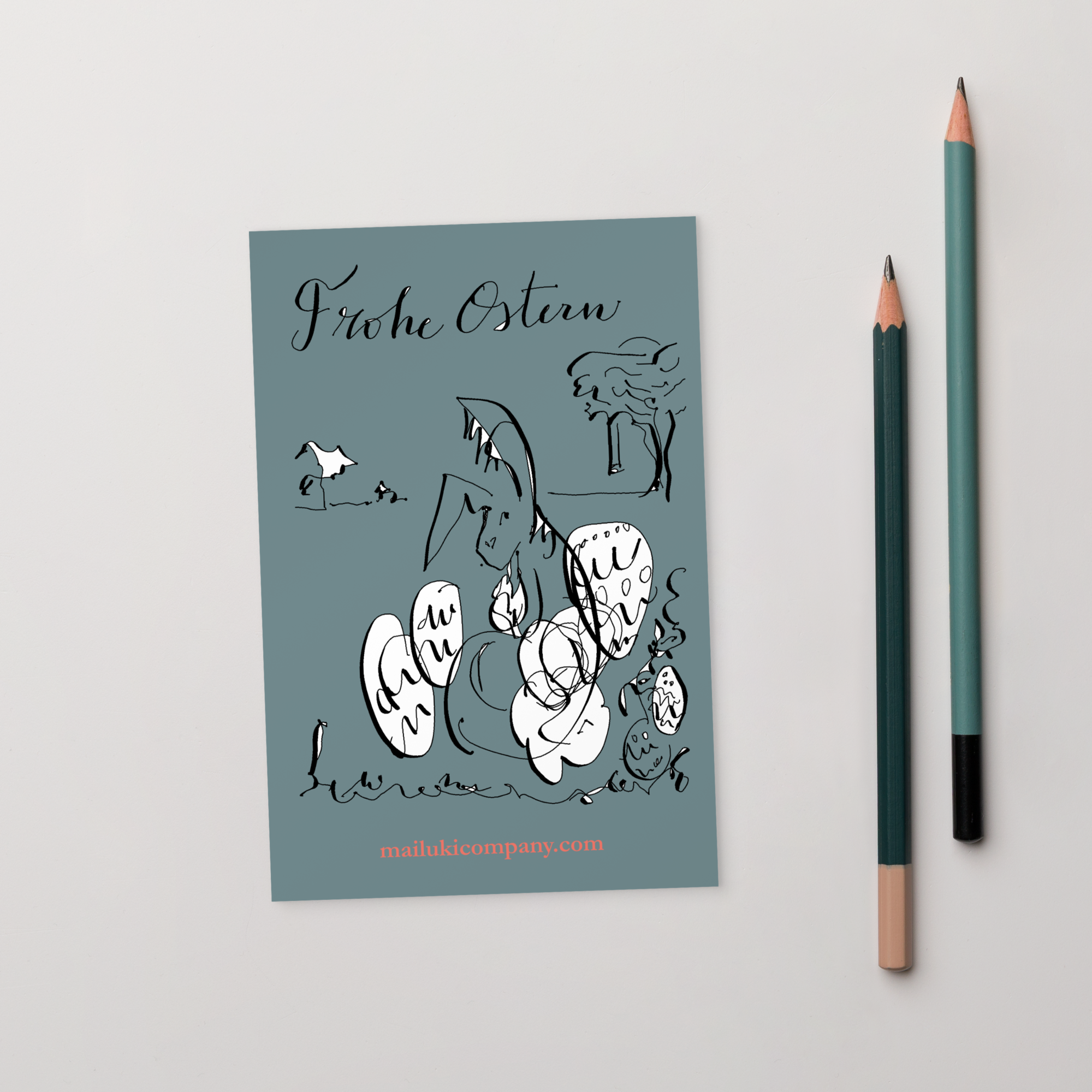 Postcard Frohe Ostern Rabbit Green