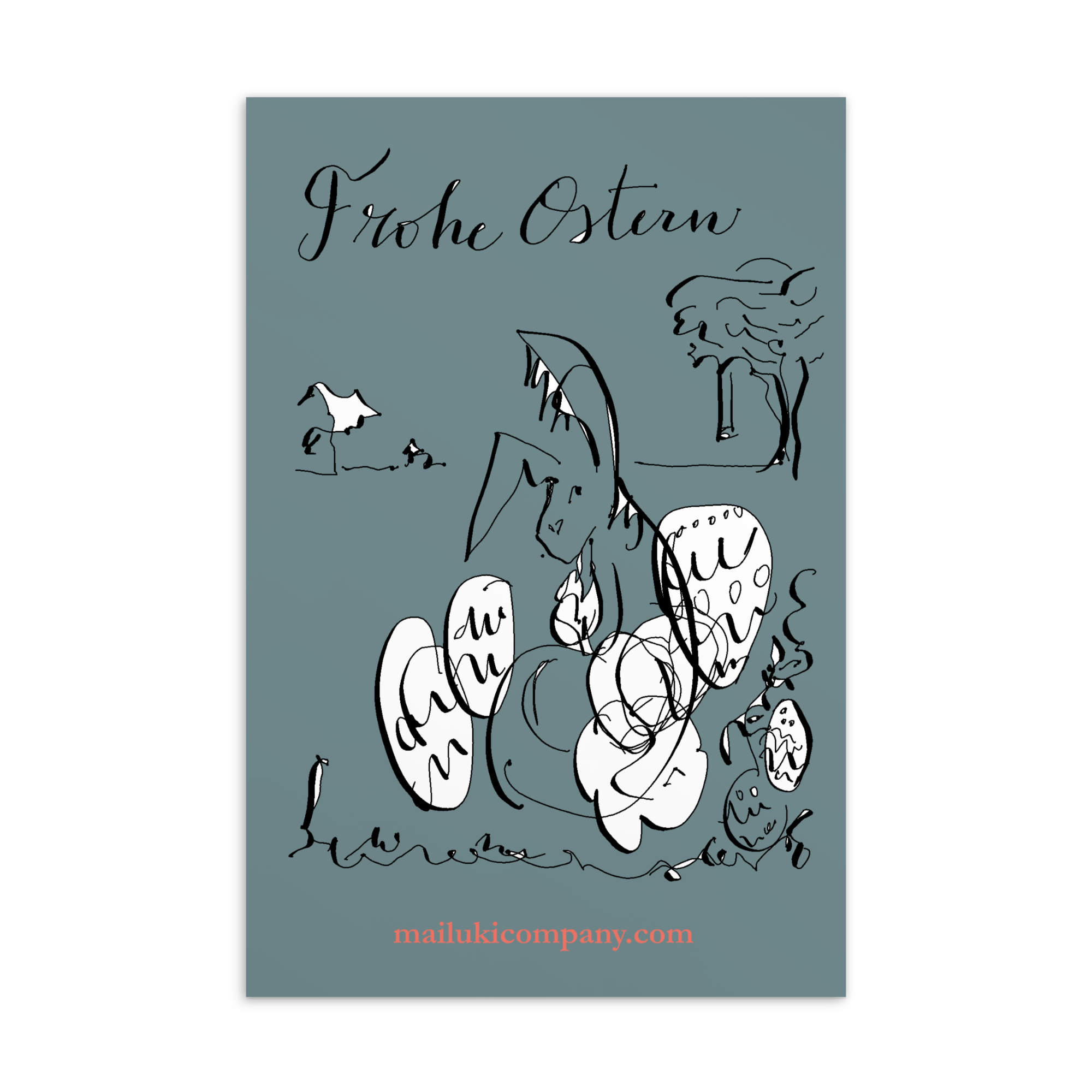 Postcard Frohe Ostern Rabbit Green